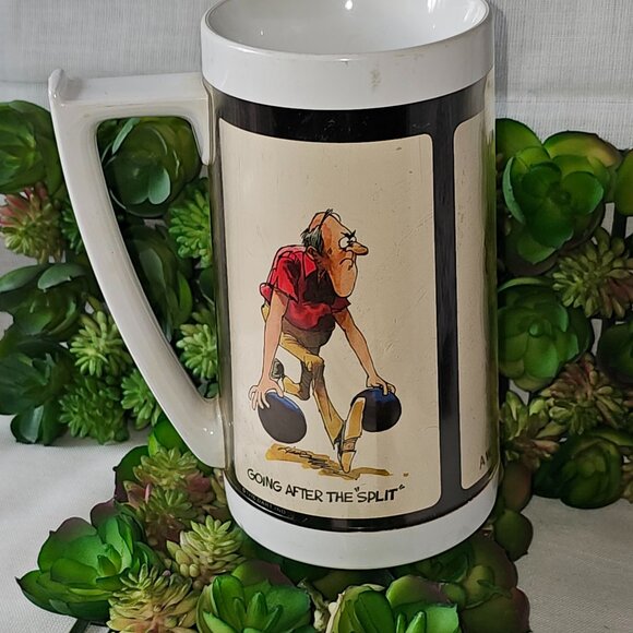 Vintage set 3 Thermo-Serv Mug 16 oz. Fun Fishing ; bowling ; badminton - Picture 2 of 15